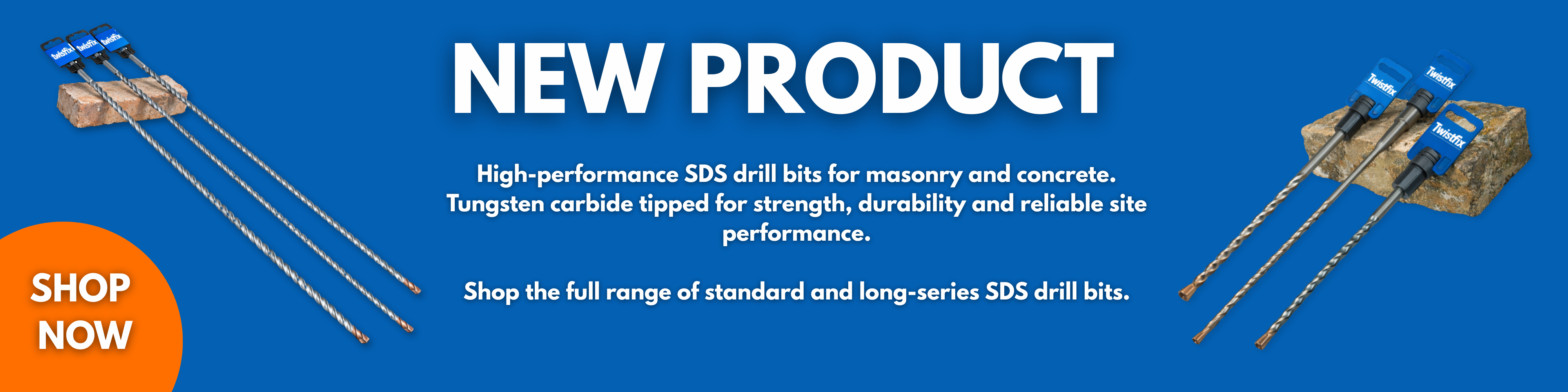 Professional SDS drill bits for masonry and concrete, available in standard and long-series lengths up to 1.5 metres